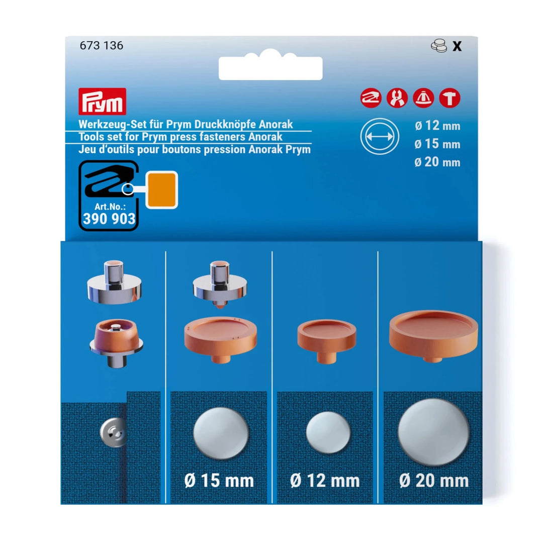 Werkzeug-Set für Prym Druckknöpfe Anorak, 12, 15 und 20 mm
