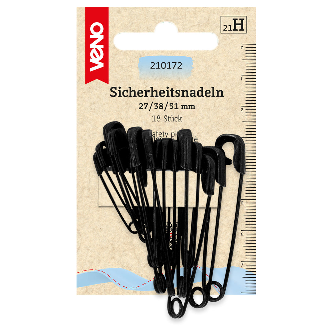 Veno - Sicherheitsnadeln 27/38/51 mm schwarz