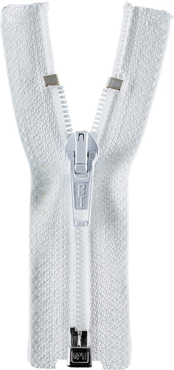 Separating zipper plastic fine rib white Col.0009