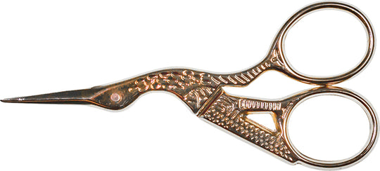 Stickschere Storch 9cm Gold