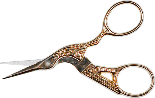 Stickschere Storch 9cm Gold