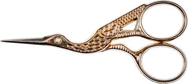 Stickschere Storch 9cm Gold
