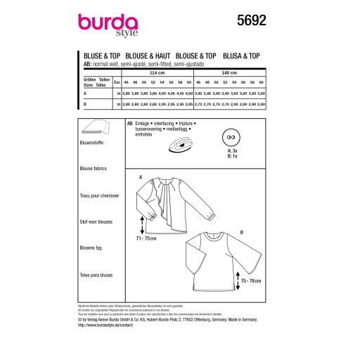 Burda Schnittmuster 5692