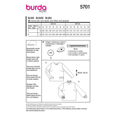 Burda Schnittmuster 5701
