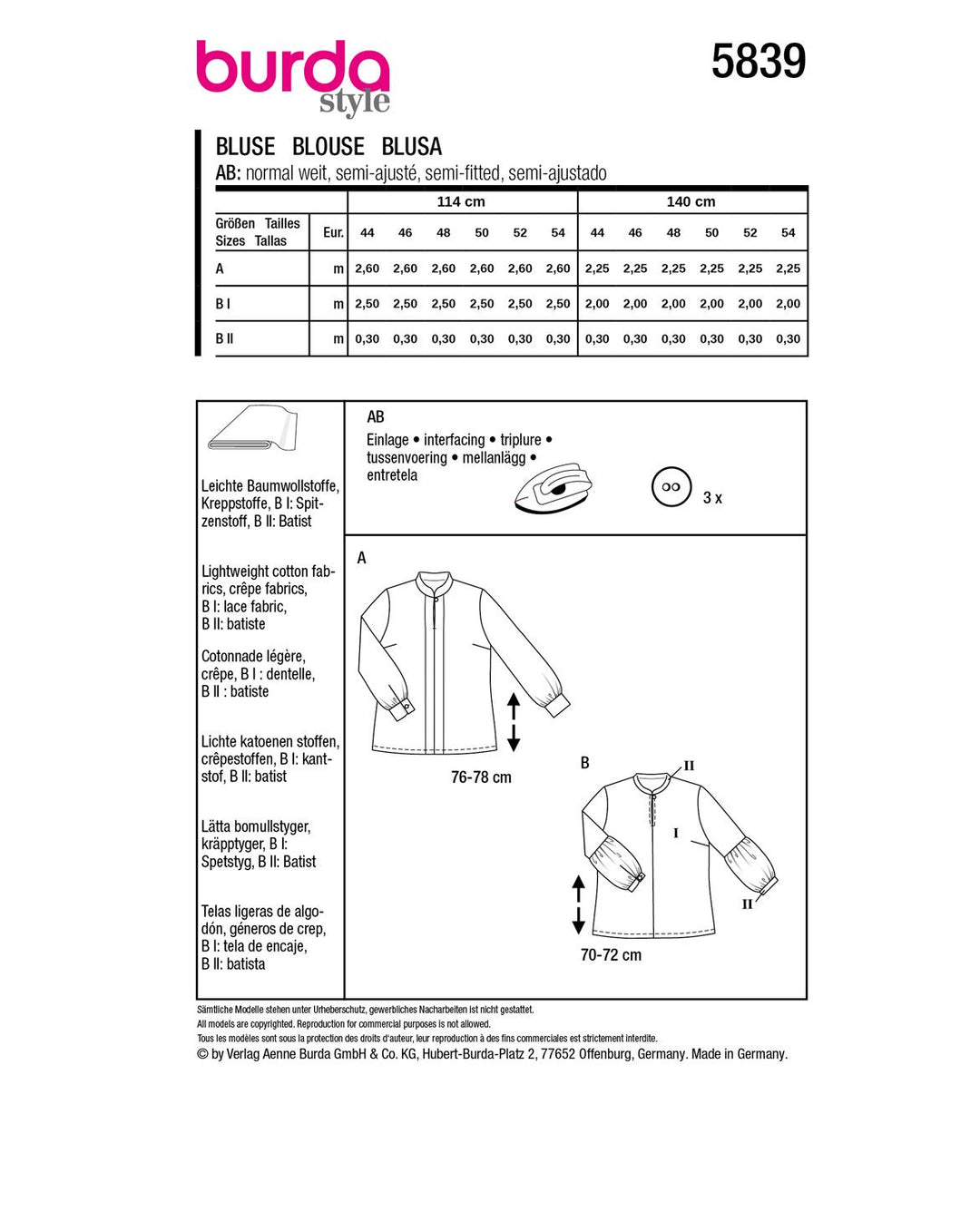 Burda Schnittmuster 5839