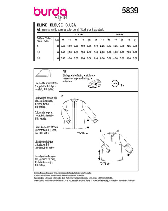 Burda Schnittmuster 5839