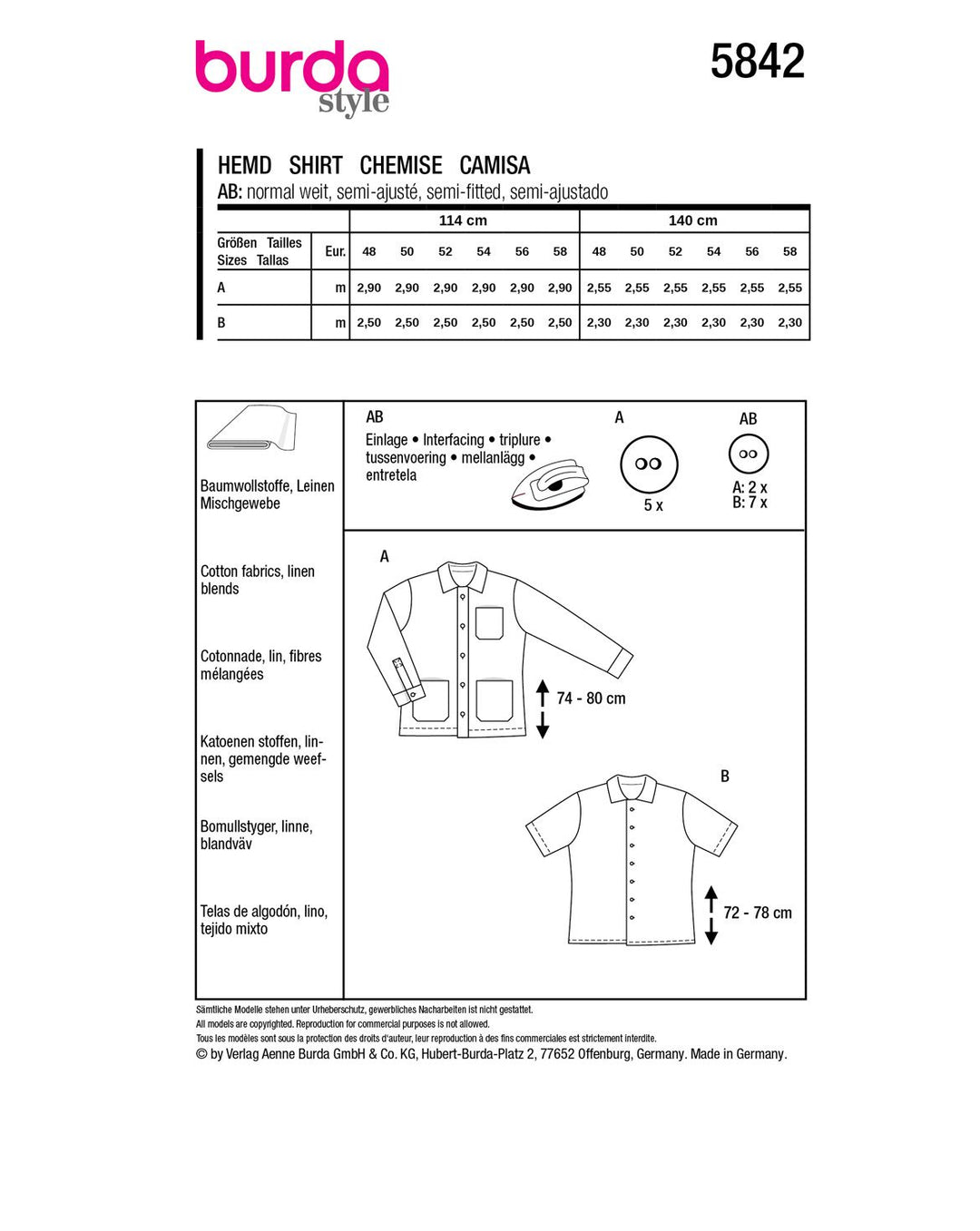 Burda Schnittmuster 5842