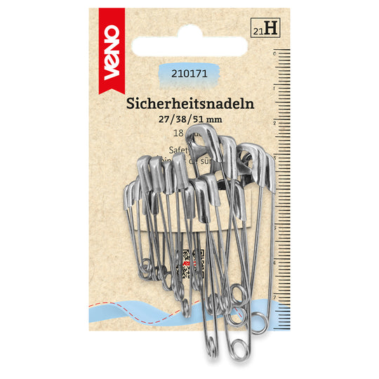 Veno - Sicherheitsnadeln 27/38/51 mm Silber