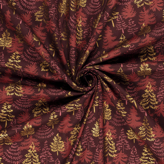 Baumwolle - Tannenbaum Weinrot