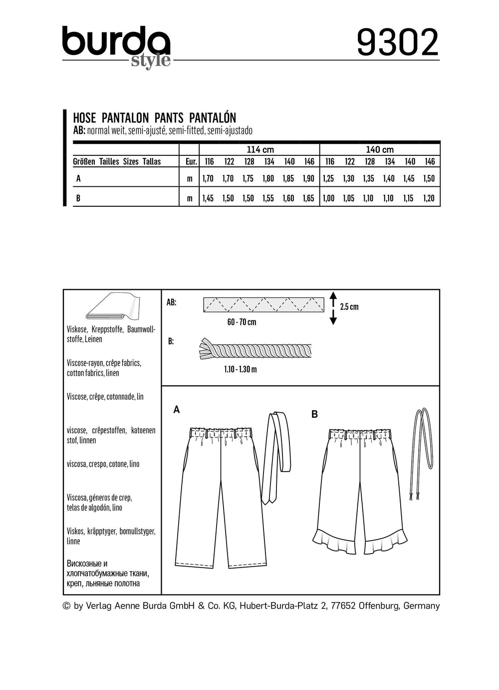 Burda Sewing Pattern 9302